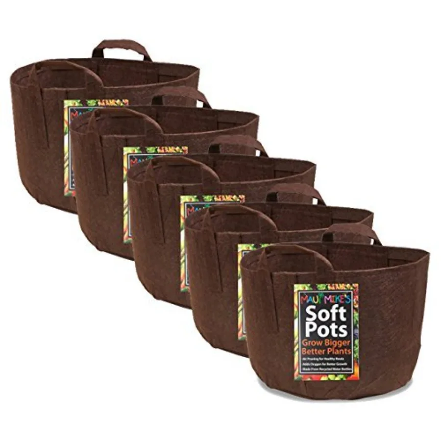 

Мягкие мешки для выращивания растений Soft Pot, 15 галлонов, 5 штук, коричневые, с прочными прошитыми ручками. Выращивайте здоровые помидоры, травы и овощи. Изготовлено из