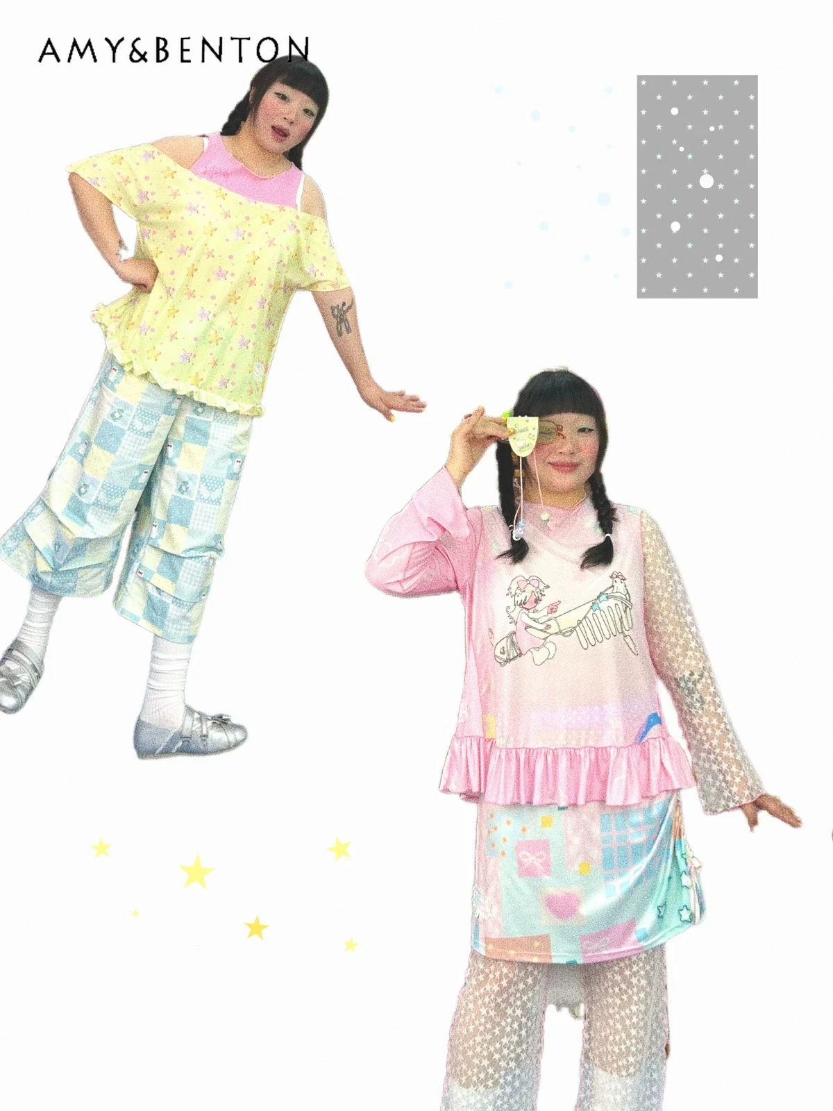 

Женская футболка с эффектом двухслойности, оригинальный дизайн, новинка 2026 года, с принтом звезд, свободная, тонкая, универсальная, для девушек