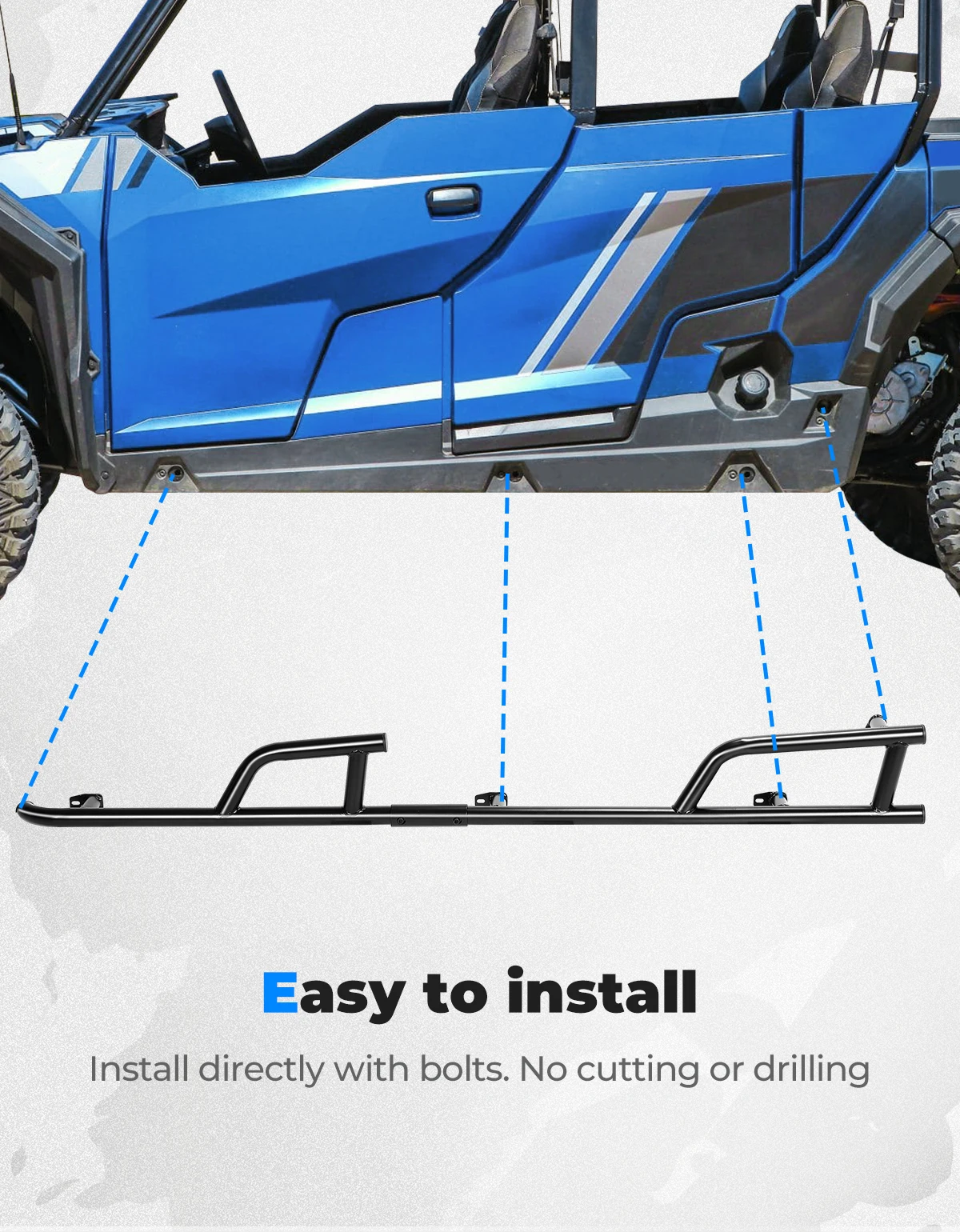 KEMIMOTO UTV Steel Rock Sliders Nerf Bar compatível com Polaris General 4 1000 /XP 4 1000 2017-2025 # 2881992 Amortecedor lateral da tubulação