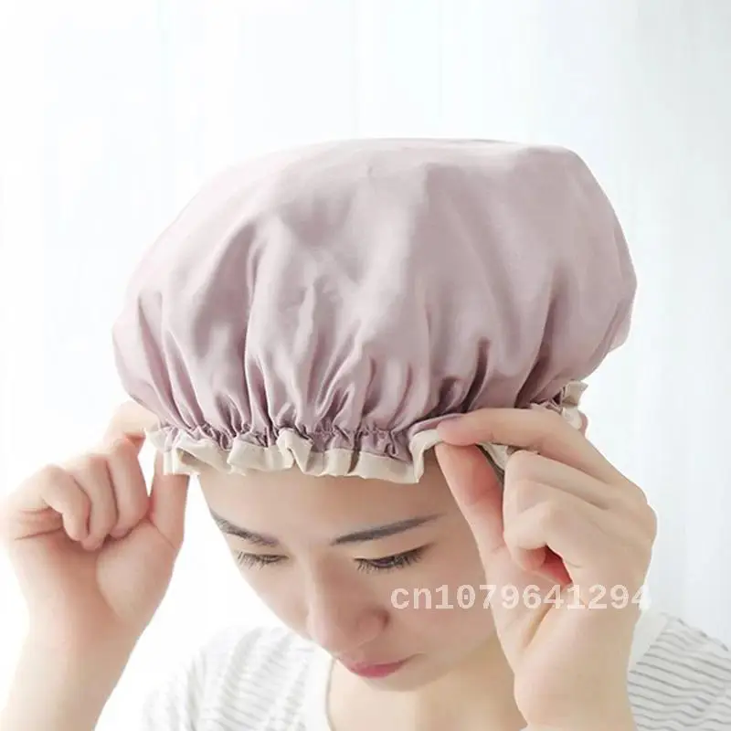 

Durable Lovely Thick Shower Hats for Women, Waterproof Satin Hair Cover Cap, 1pcs Bathroom Products