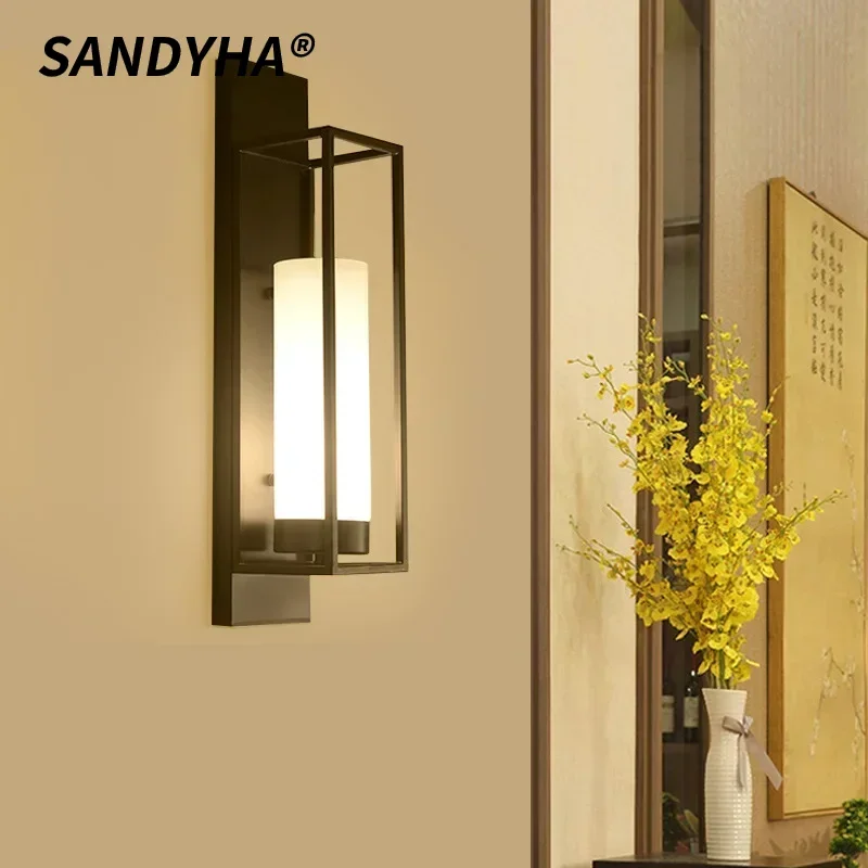 

SANDSHA Modern Iron Wall Lamp New Chinese Style Glass Bedside Light LED Lighting Fixture For Bedroom Hallway Hotel Home Decor