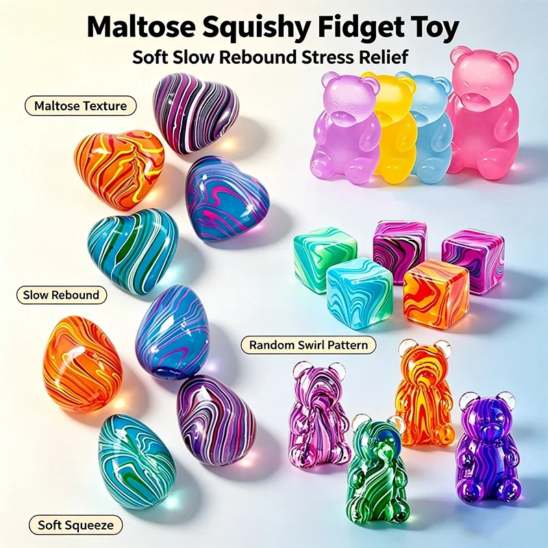 Cute Stress Relief Gift Marble Quicksand Cube Egg Heart Clear Bear Maltose Squishy Fidget Toy Anti-Anxiety Sensory Toy Adults