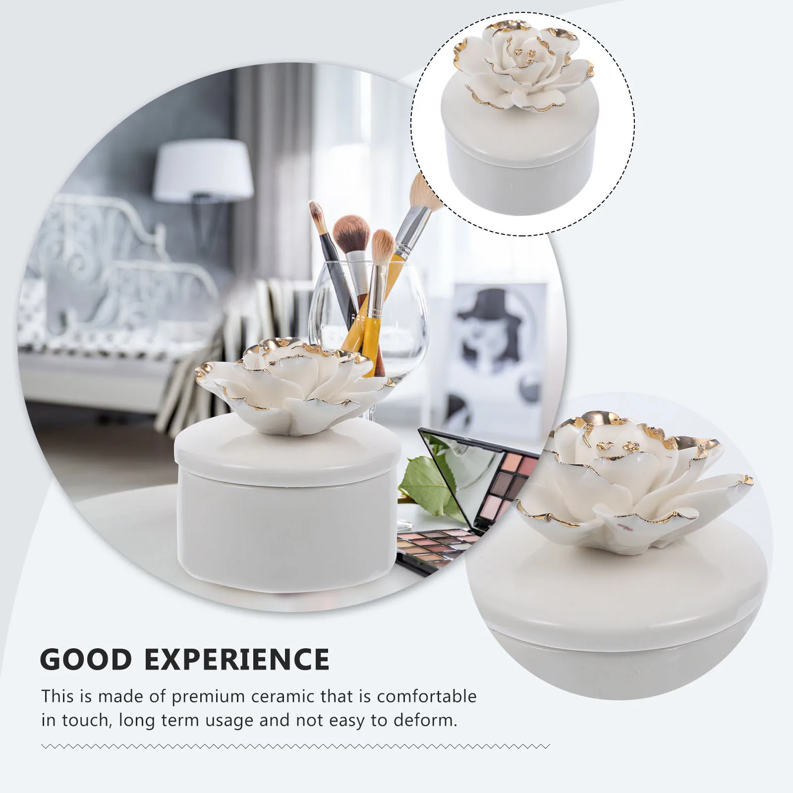 صندوق مجوهرات على شكل زهرة من السيراميك، حاوية ذات سعة مثالية للخواتم والأقراط والقلائد، تصميم ذو ملمس رفيع، ديكور أنيق