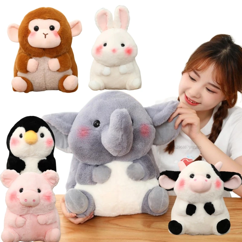 Soft Ferry Plush Stuffed Rabbit Cow Penguin Monkey Elephant Pig Bunny Kawaii Roll Up Boby Girl Christmas Children Baby Toy Decor