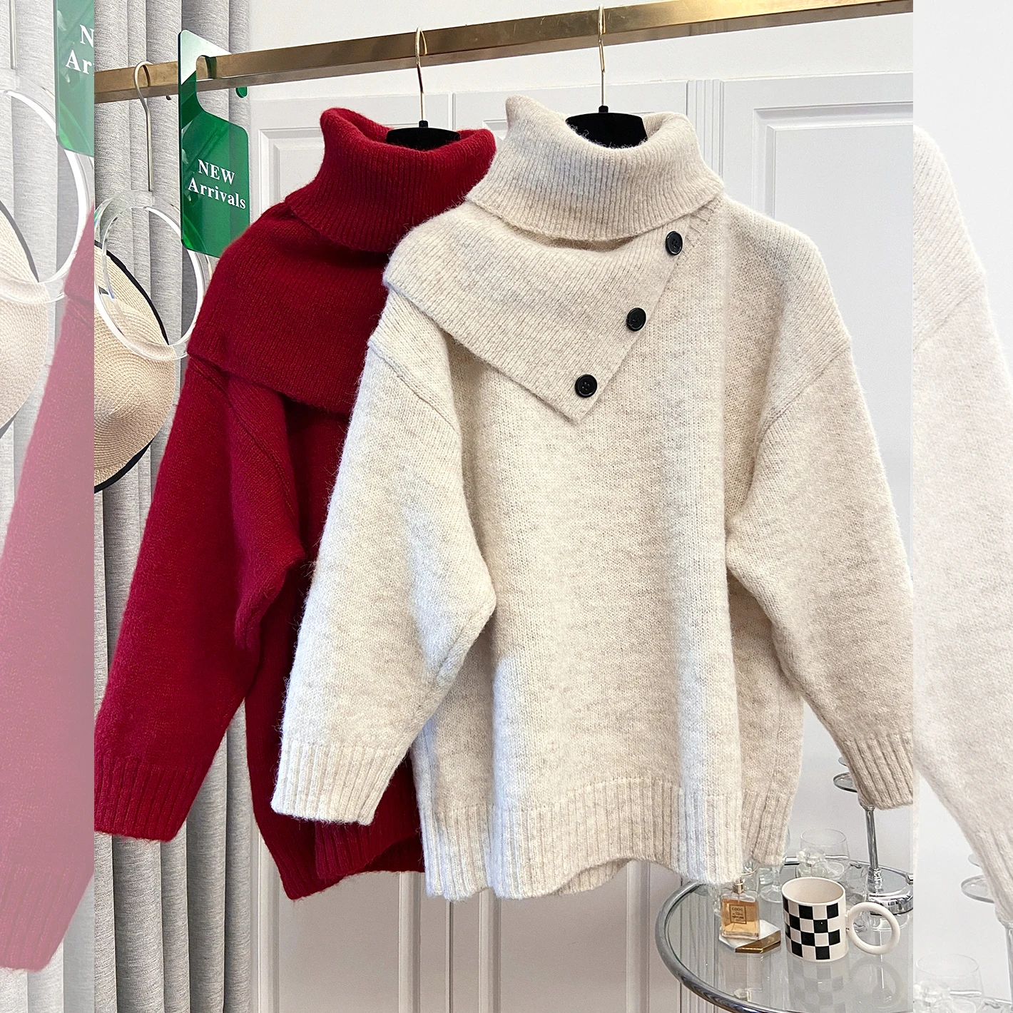 

SuperAen оверсайз шарф вязаный воротник-стойка утолщенный свитер для женщин свободные осенне-зимние новые модные свитера