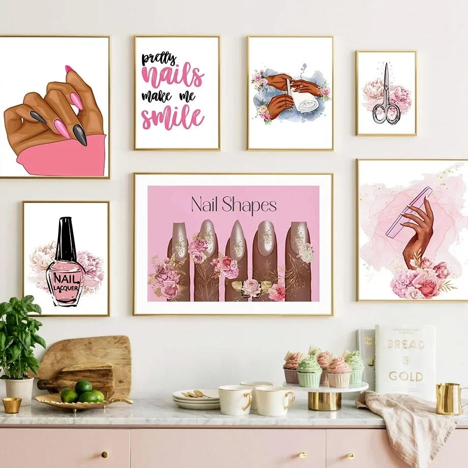 Wall Art Canvas Painting Flower Fashion Girl Lovely Hands Nail Polish Art Salon Decor Poster Print Living Room Wall Pictures