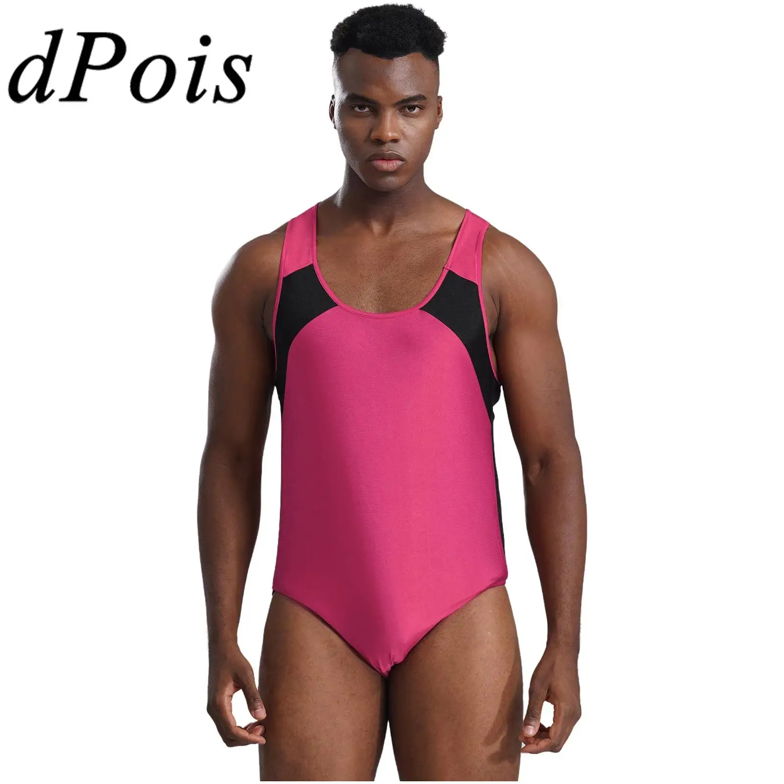 Men Gymnastics Bodysuit Sexy U Neck Sleeveless Tank Bodysuit Wrestling Singlet Leotard Shapewear Jockstrap Fitness Jumpsuit