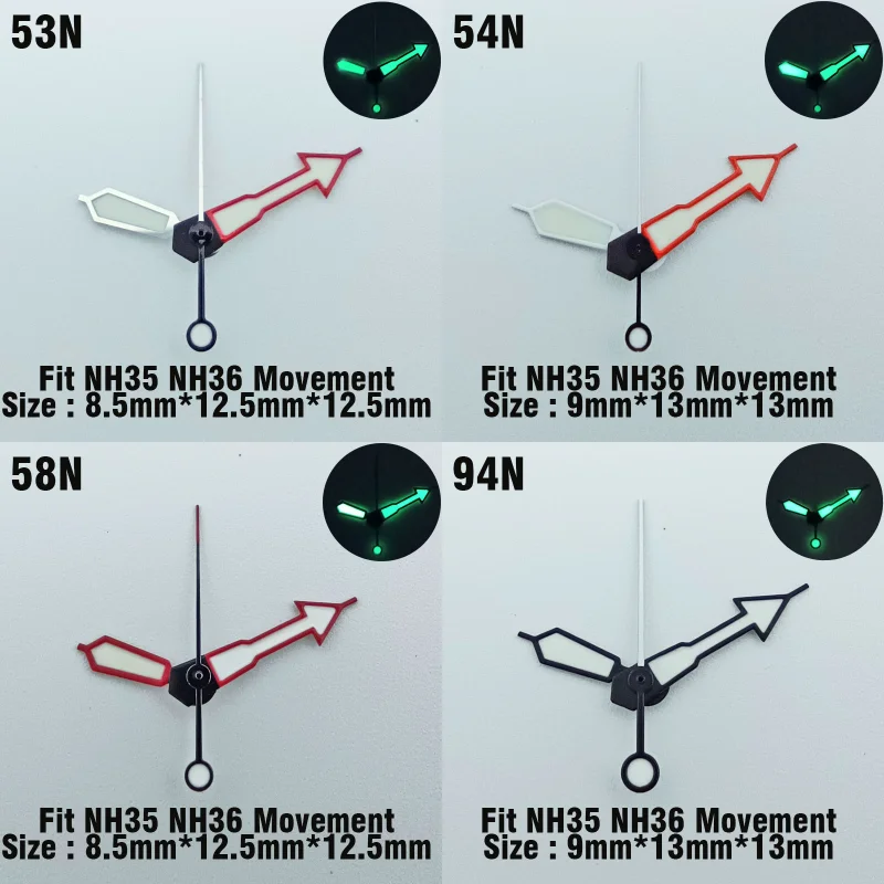 NH35 NH36 무브먼트 핸드에 적합한 핸드 워치 포인터, 초발광 녹색 시계 액세서리