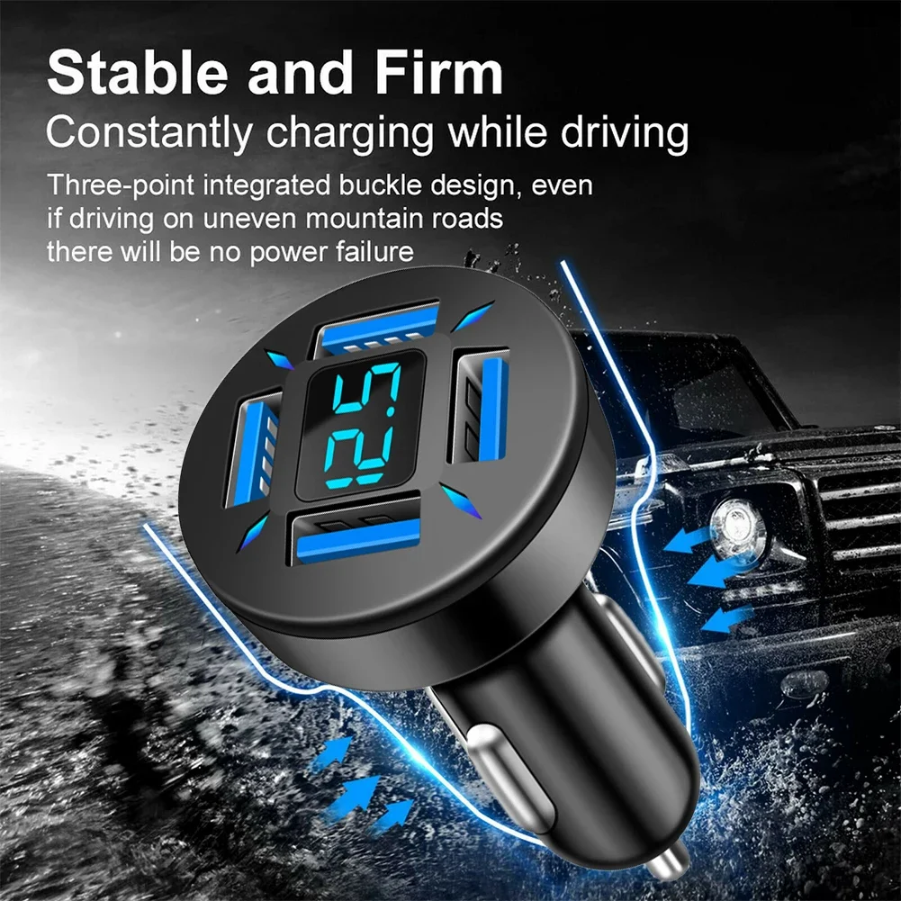 USB Car Charger Fast Charging 4 Ports Mobile Phone Adapter With Digital Display For iPhone Samsung Xiaomi Quick Charger Charger image 3