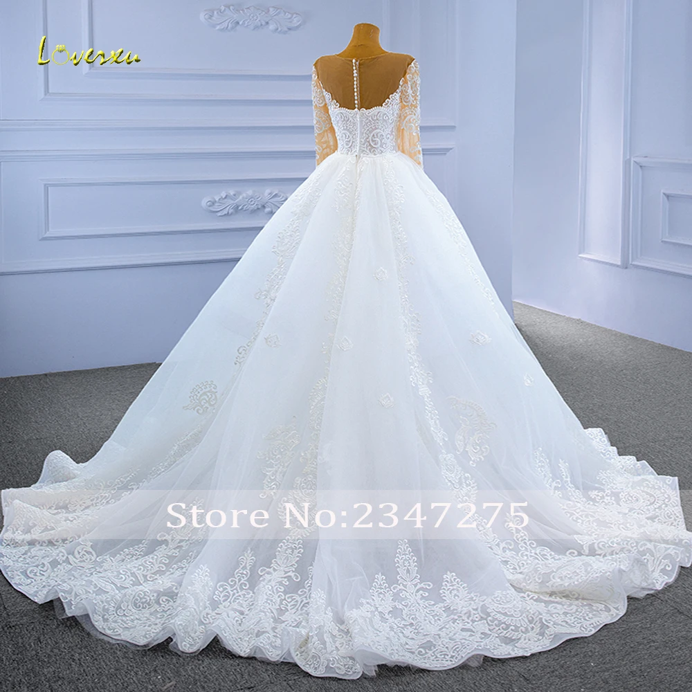Loverxu Mermaid Wedding Dresses O-Neck Long Sleeve Vestido De Novia Beaded Applique Detachable Train Custom Made Bridal Gown