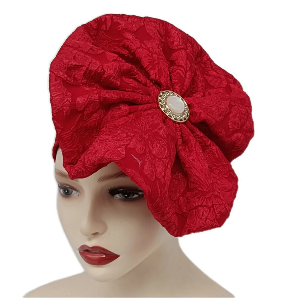 Nigerian Big Flower Gele Headtie Aso Oke Gele Already Made Auto Gele Aso Ebi Headtie African Turban Cap K924-4