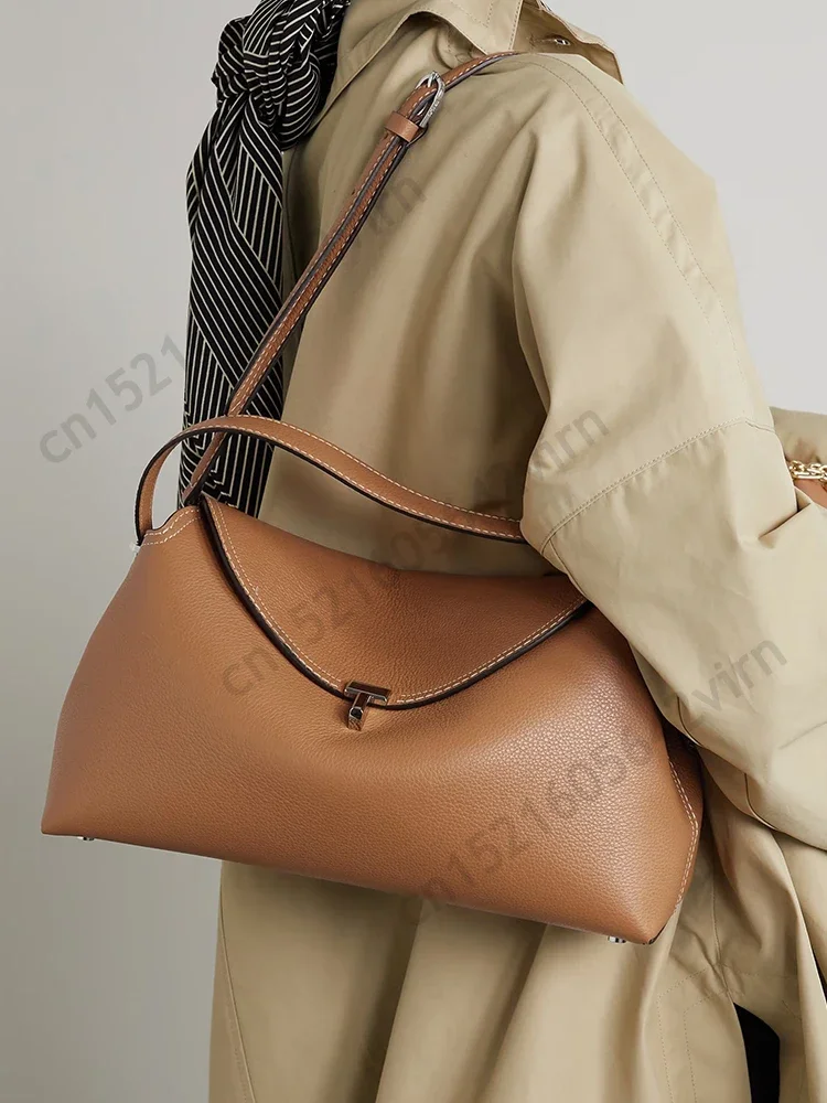 Bolso de hombro de cuero de vaca texturizado con cerradura en T para mujer, bolso de mano pequeño con asa superior, bolso de mano de diseñador de lujo para niña, 2024