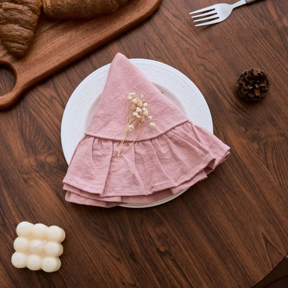 Soft Solid Color Ruffled Placemats Round Cotton Cloth Napkins Rustic Placemat for Wedding Decoration Table Decor