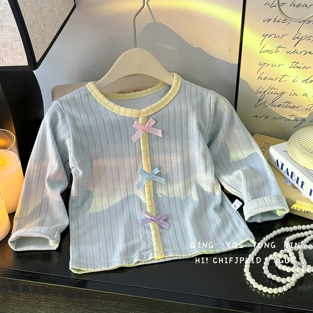 Neues Baby Frühling Herbst Schmetterling Lässiges Oberteil mit Schleife für Mädchen, Strickshirt, Weiche Bequeme Campus-Freizeitkleidung für Kinder – Detail 6