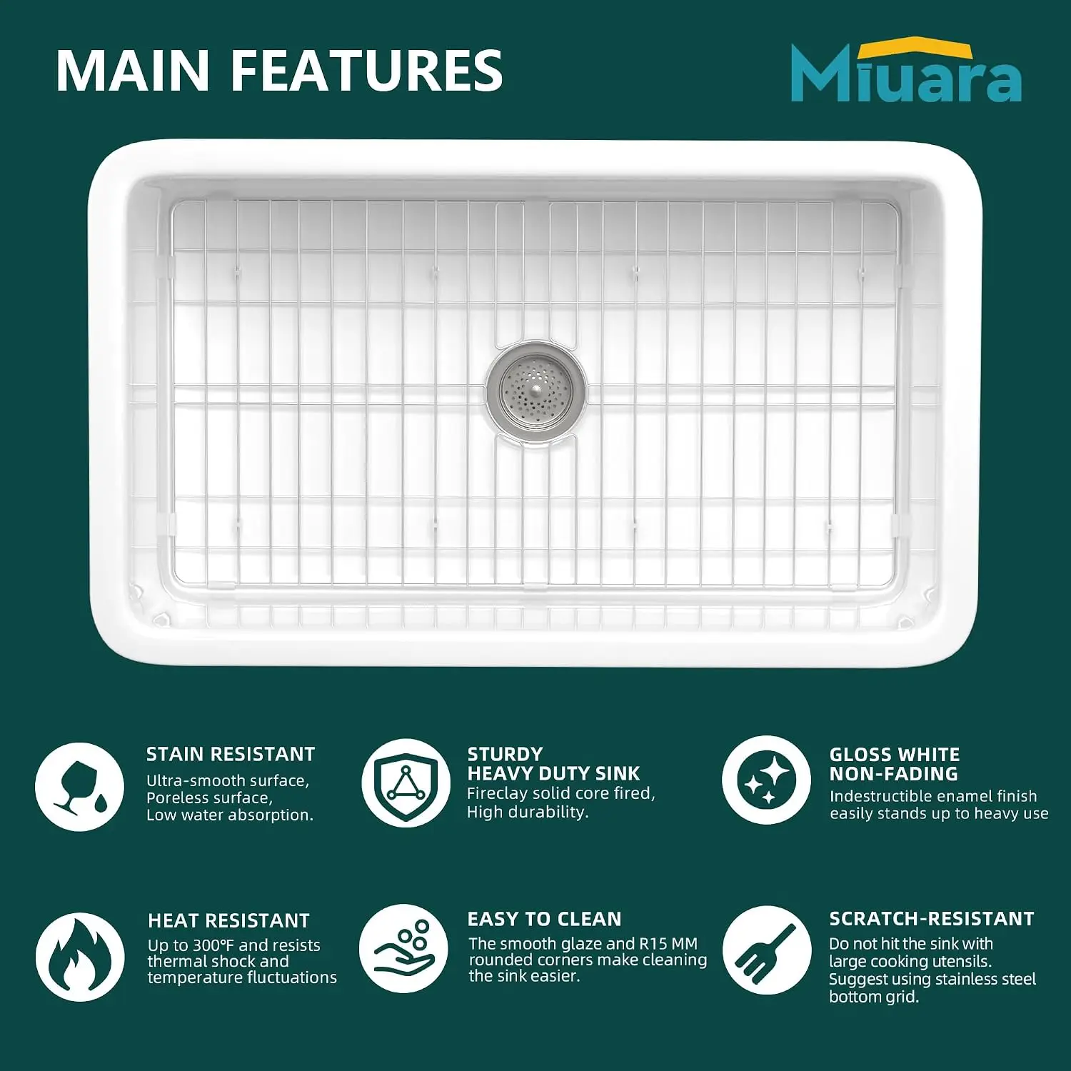 32 x 19 Inch Undermount or Drop In Fireclay Kitchen Sink White