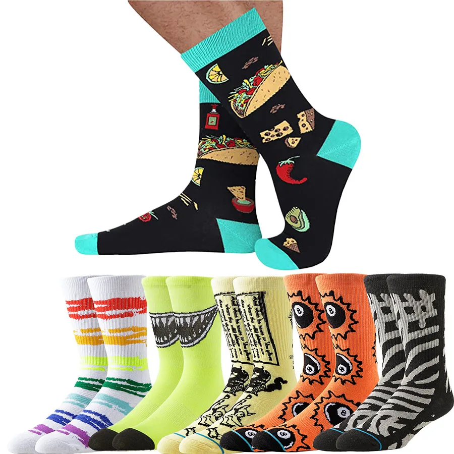 

Happy Socks Мужчины Женщины Трубчатые Носки Уличная Мода Дизайнер Хип-Хоп Забавные Новинки Платье Носки Легкие Красочные Принты Одежда