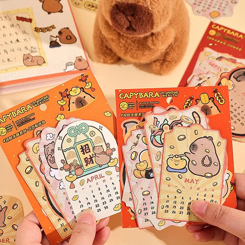 12Sheets Cartoon Heterotypic Capybara Calendar Stickers Hand Account DIY Stickers Cartoon Decorative Stickers Student Stationery