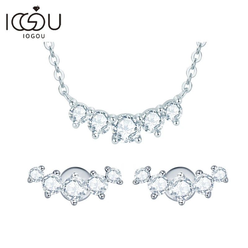 Original 925 Silver Jewelry Set Smile Shape Moissanite Certified Pendant Necklace & Stud Earrings for Women Gifts Birthday Party