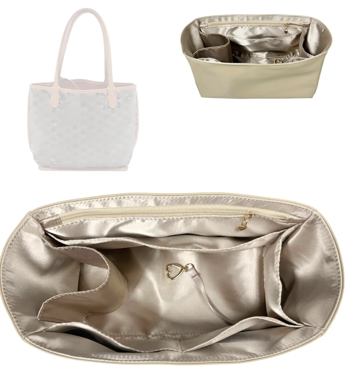 

Organizer for Anjou Mini/PM/GM, Tote Bag Purse Insert, Silk Lining Waterproof Vegan Leather with Zipper Pocket Water Bottle Hold