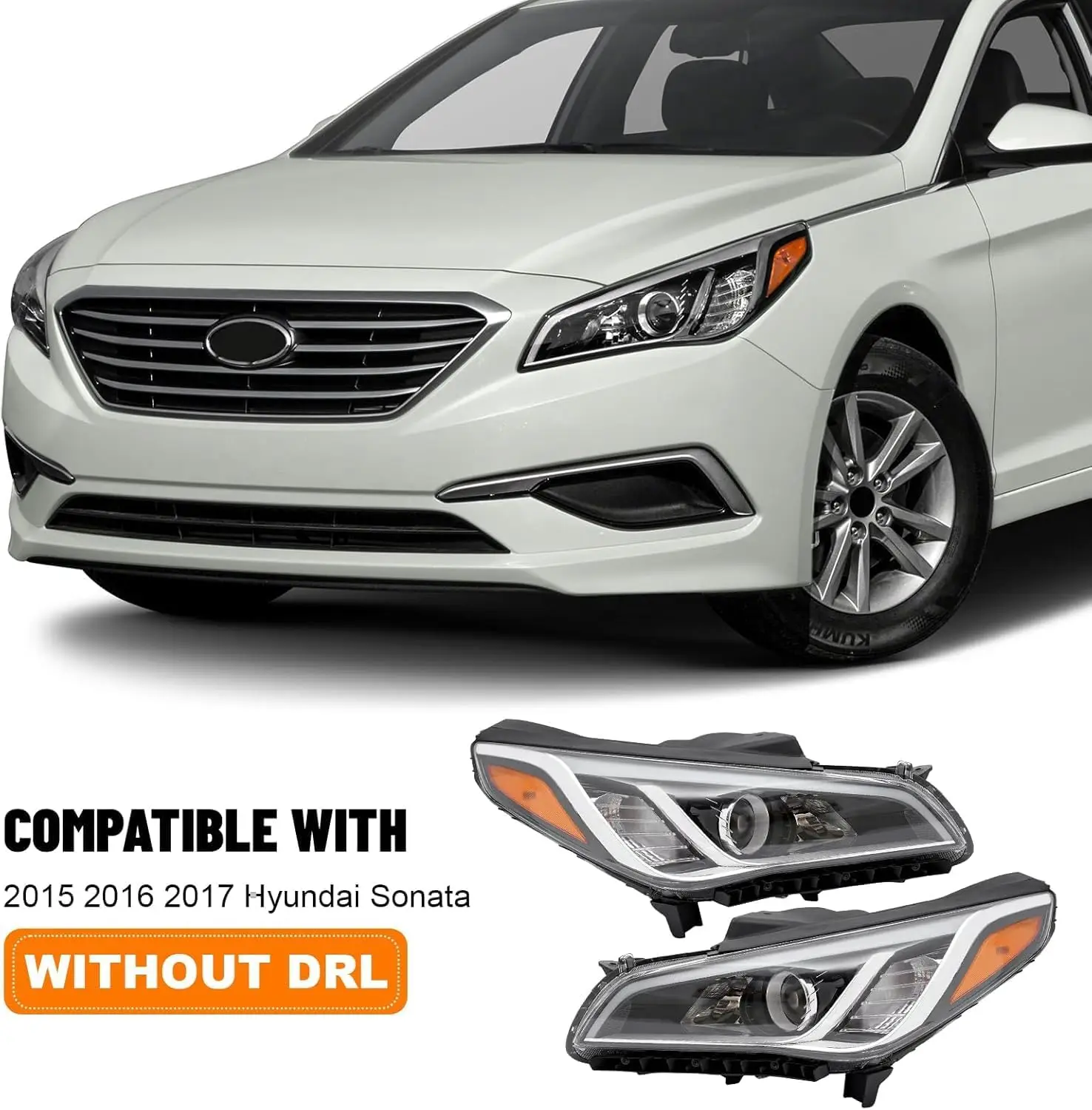 Front Headlight Assembly Replacement for 2015-2017 Sonata ECO/SE/Sport 2.4L Halogen Left Driver Side & Right Passenger Side, Bla