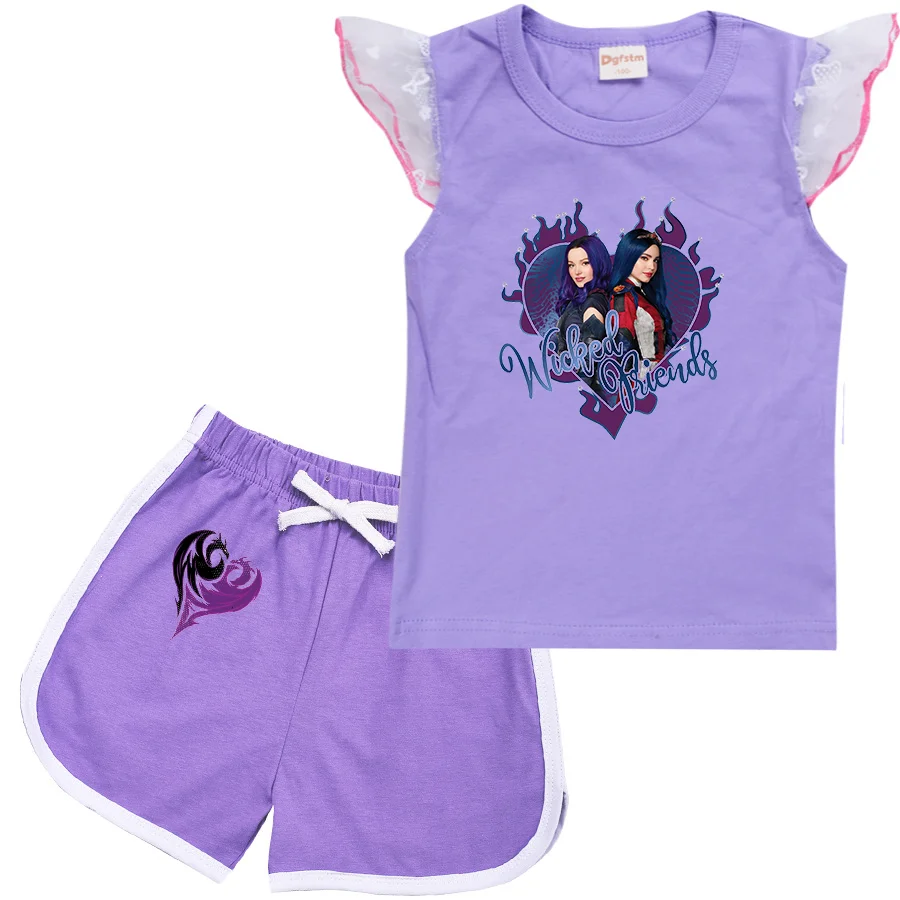 Descendants Cartoon Clothing Baby Boys Summer Clothes T-shirt+shorts Baby Girls Casual Clothing Sets