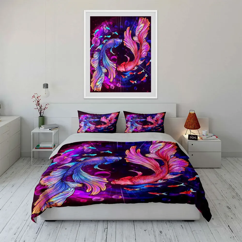 Colorful Koi Fish Wall Decor Multiple sizes kid's and adults' bedroom Exquisite 3PC bedding set, gift