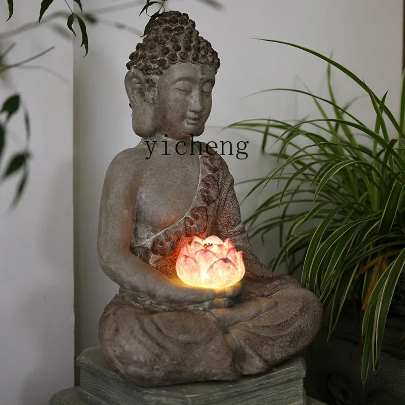 

O-6 outdoor retro lotus Buddha statue garden tea room courtyard arrangement luminous decoration balcony ornament