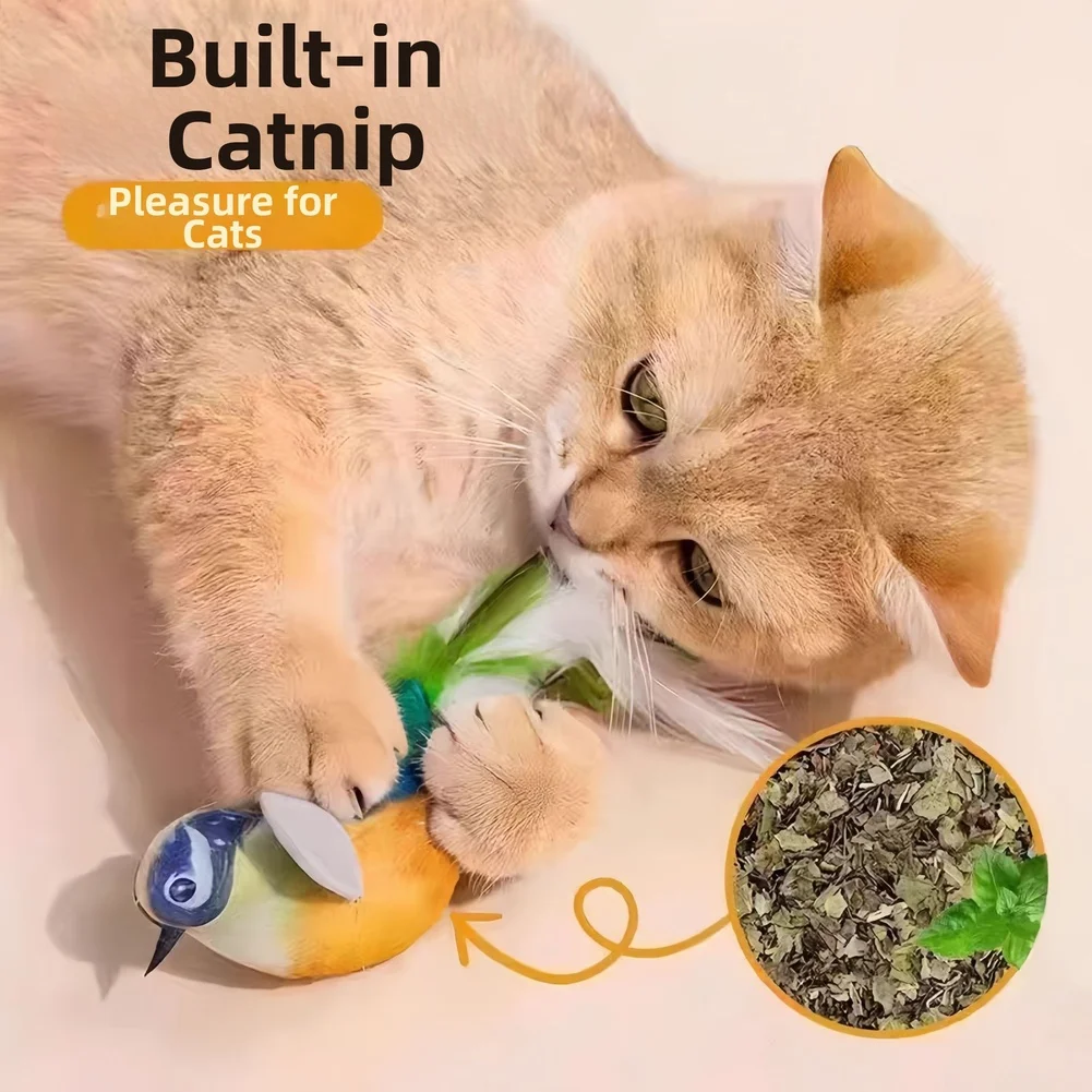 Jouet interactif pour chat, conception d'oiseau réaliste avec herbe-aux-chats et son de rincement pour jeu actif pour plumes en fibres de Polyester