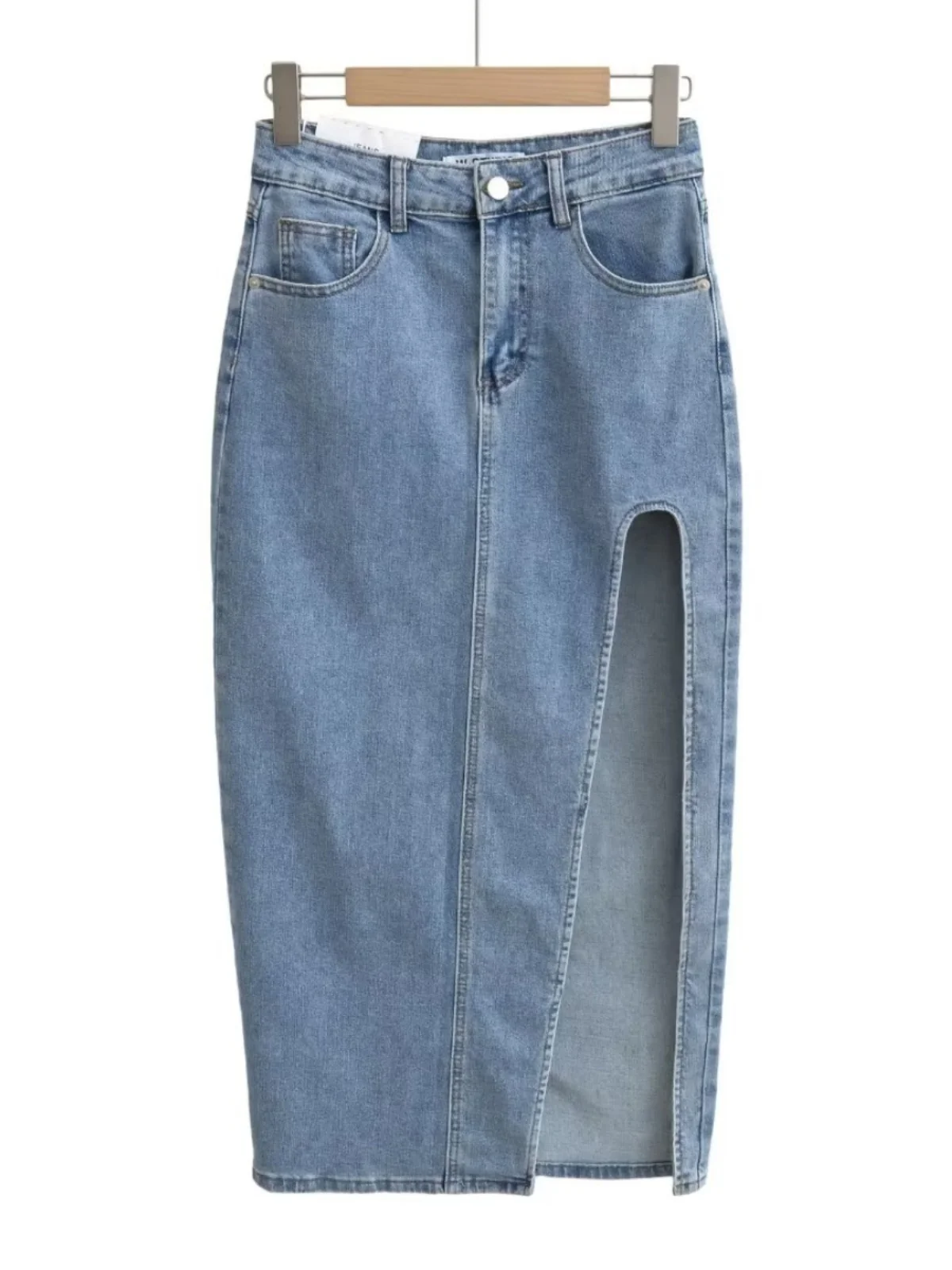 Spring Autumn Denim Skirt Side Sexy Slit Skirts for Women