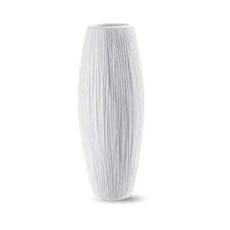 8-Inch cylindrical white ceramic vase with waterfall texture for home decoration