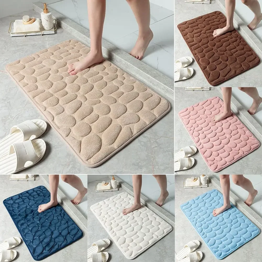 1pc Non Slip Bathroom Mat Non-slip Pebble Carpets Bathroom Mats Absorbent Floor Toilet Memory Foam Mat Door Floor Mats