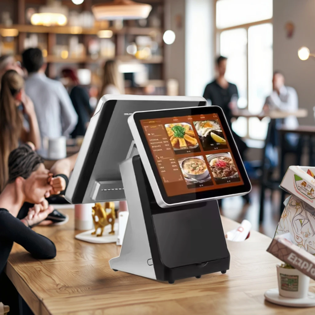 15 6-Zoll-Dual-Touchscreen mit Drucker-Kassensystem für Einzelhandelsgeschäfte, Fenster, All-in-One-Register-Terminalsystem, Abrechnung