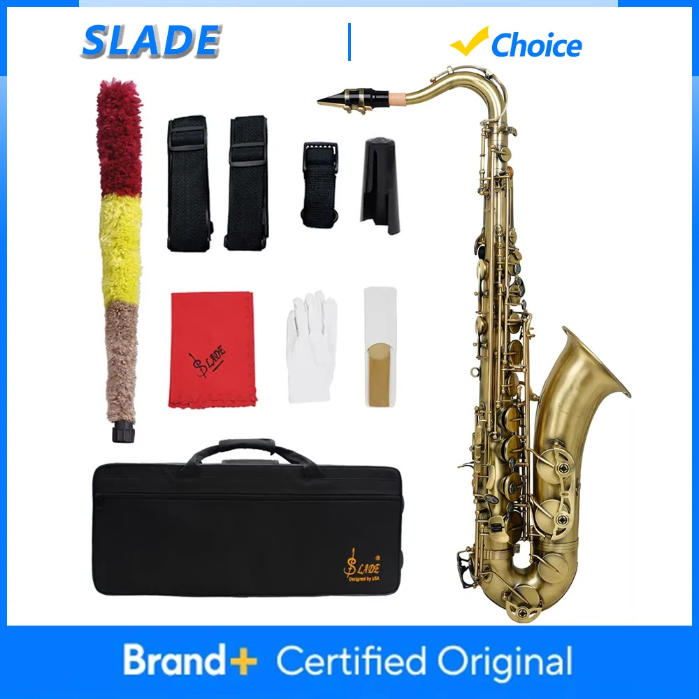 

Тенор-саксофон SLADE, латунный корпус, Bb, цвет «цветок лотоса», антикварный, духовой инструмент с кейсом, тростниками, перчатками, запчастями и аксессуарами