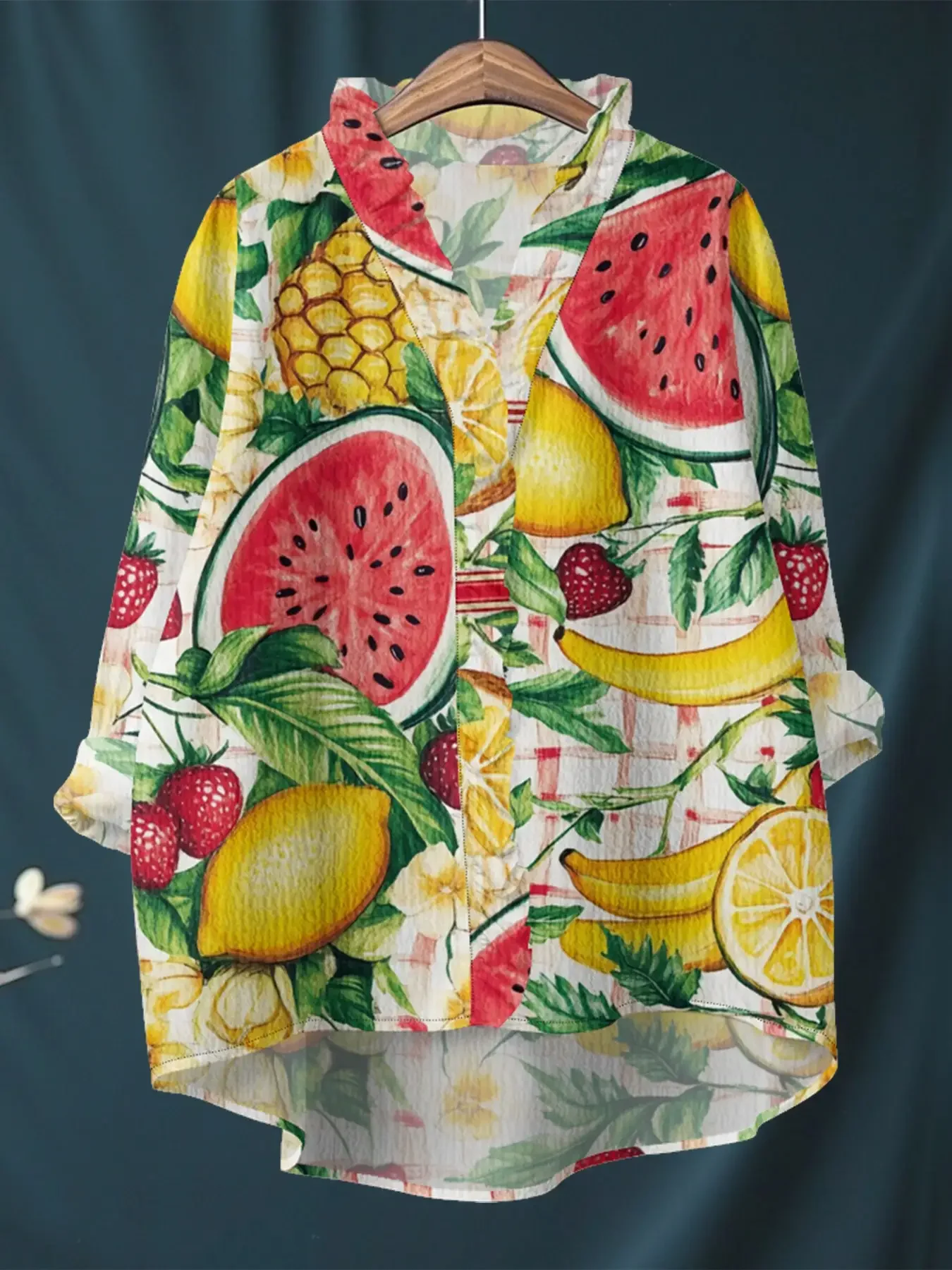 2026 new women's printed long sleeved shirt with ruffled collar, It's the perfect gift for holidays and the New Year