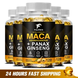 Organic Maca Root Capsules+ Korean Ginseng + Black + Red + Yellow Maca Root, Potent & Highly Pure