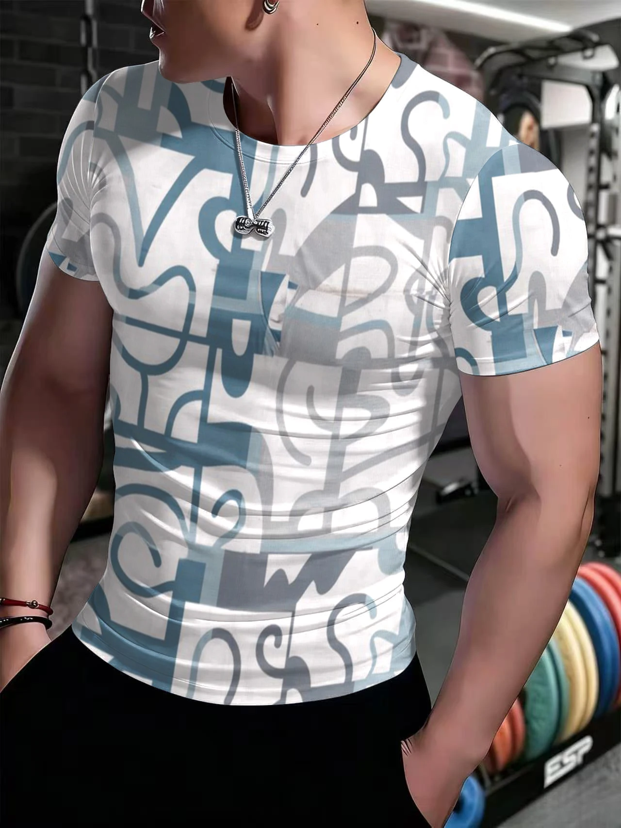 Herren-Sport-T-Shirt mit kurzen Ärmeln und hoher Elastizität, ideal zum Laufen im Freien, für das Training und als bequeme Freizeitkleidung; atmungsaktives Fitness-Oberteil. – Detail 2