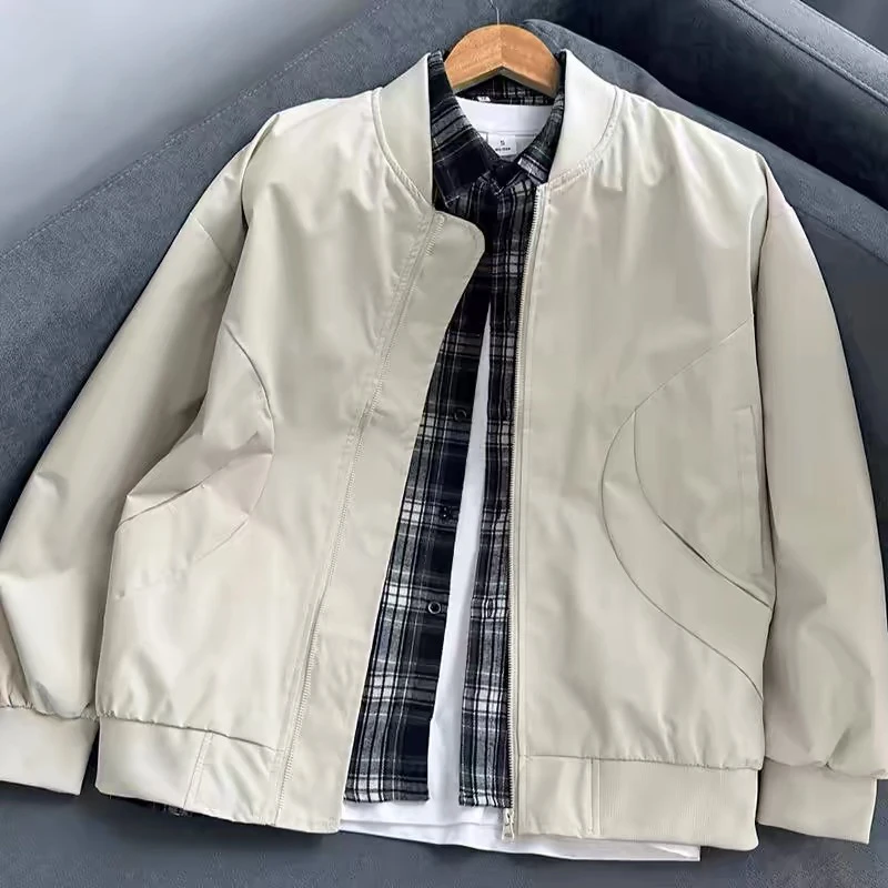 

Loose Bomber Jacket Baseball Collar Zipper Front Side Pockets Multi-Color Layering-Friendly For Daily Street & Casual Outings