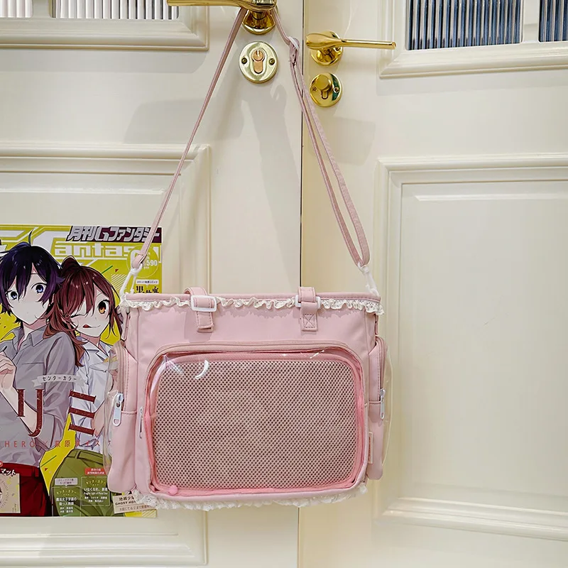 Japan Style Preppy Messenger Bag with Cute Bow Anime Shoulder Crossbody Bag For Sweet JK Girls Tote Bag image 3