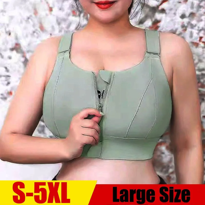 Large Size Sports Bra Women Gym Yoga Crop Top Fitness Shockproof Vest Push Up Zipper Underwear for B