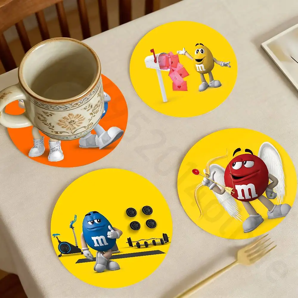 

M-M-Ms-S C-Chocolates-S Wooden Cup Coaster Tea Coffee Beverage Colour Printing Cup Mat Home Restaurant Decorations