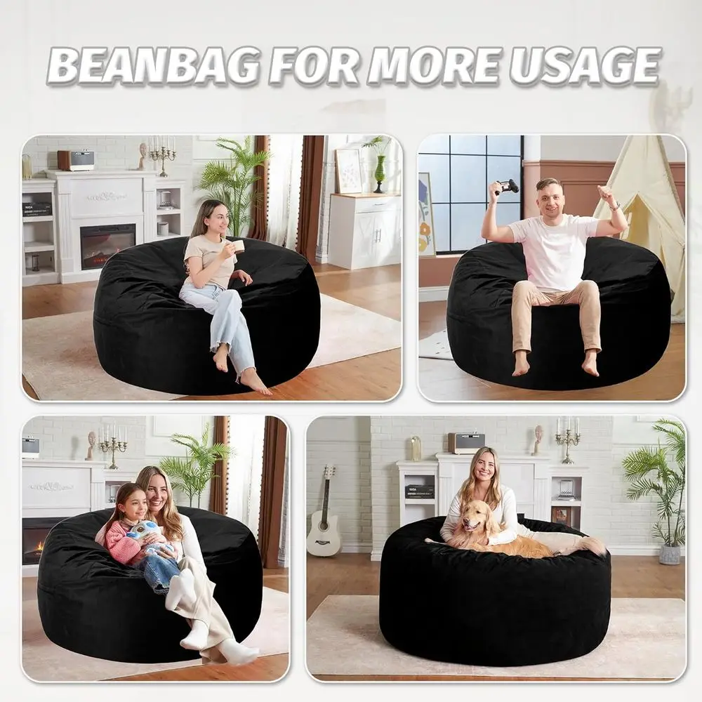 كرسي بين باج بغطاء مخملي فائق النعومة مع رغوة الذاكرة، أريكة كسولة كبيرة الحجم للنوم والمكتب وغرفة المعيشة وغرفة النوم - أسود #4