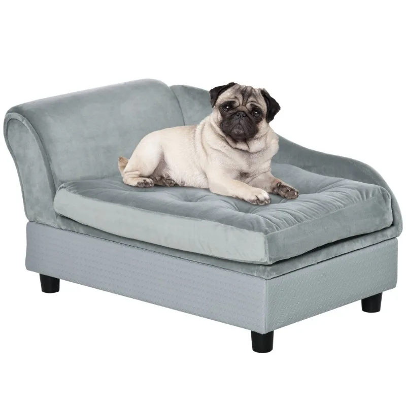 Grey luxury dog sofa bed with concealed storage space Soft foam dog sofa Modern pet furniture