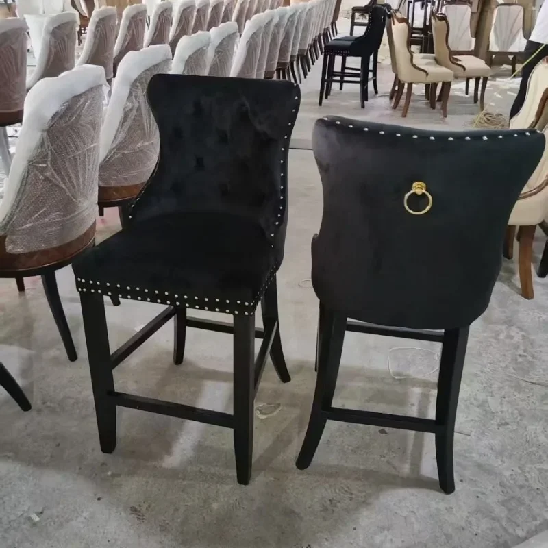 European high bar chair reception light luxury modern simple chair solid wood home backrest buckle cloth dining chair