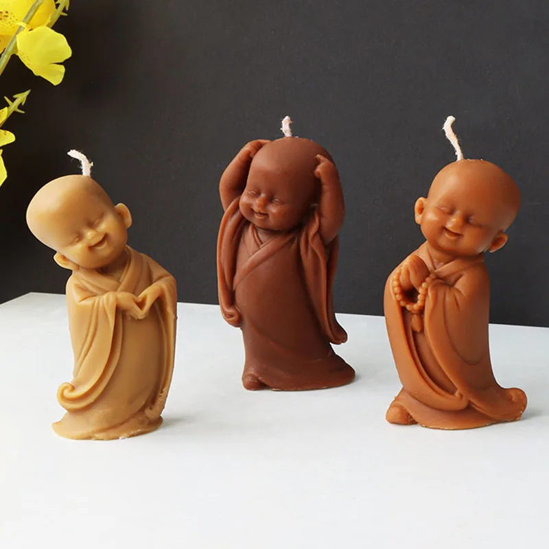 3D Smiling Monk Candle Silicone Mold Cute Buddha Monk Statue Plaster Candle Making Resin Mould Chocolate Baking Tool Decor Gifts