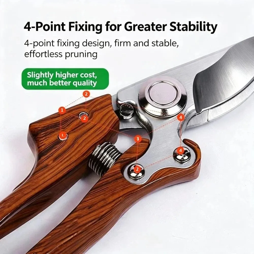 Wood Grain Garden Pruner Heavy Duty Ergonomic Garden Clippers Durable Professional Branch Scissors Flower Trimming