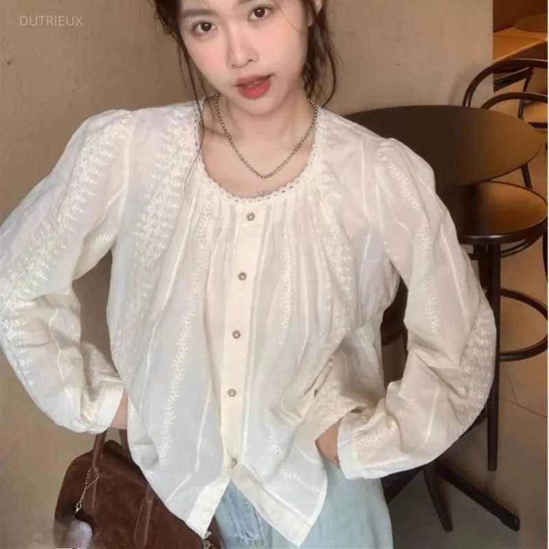 Lace Shirts&blouses Women Tops Puff Sleeve Solid Spring Autumn Blusas Mujer Japanese Style Elegant Sweet Camisas