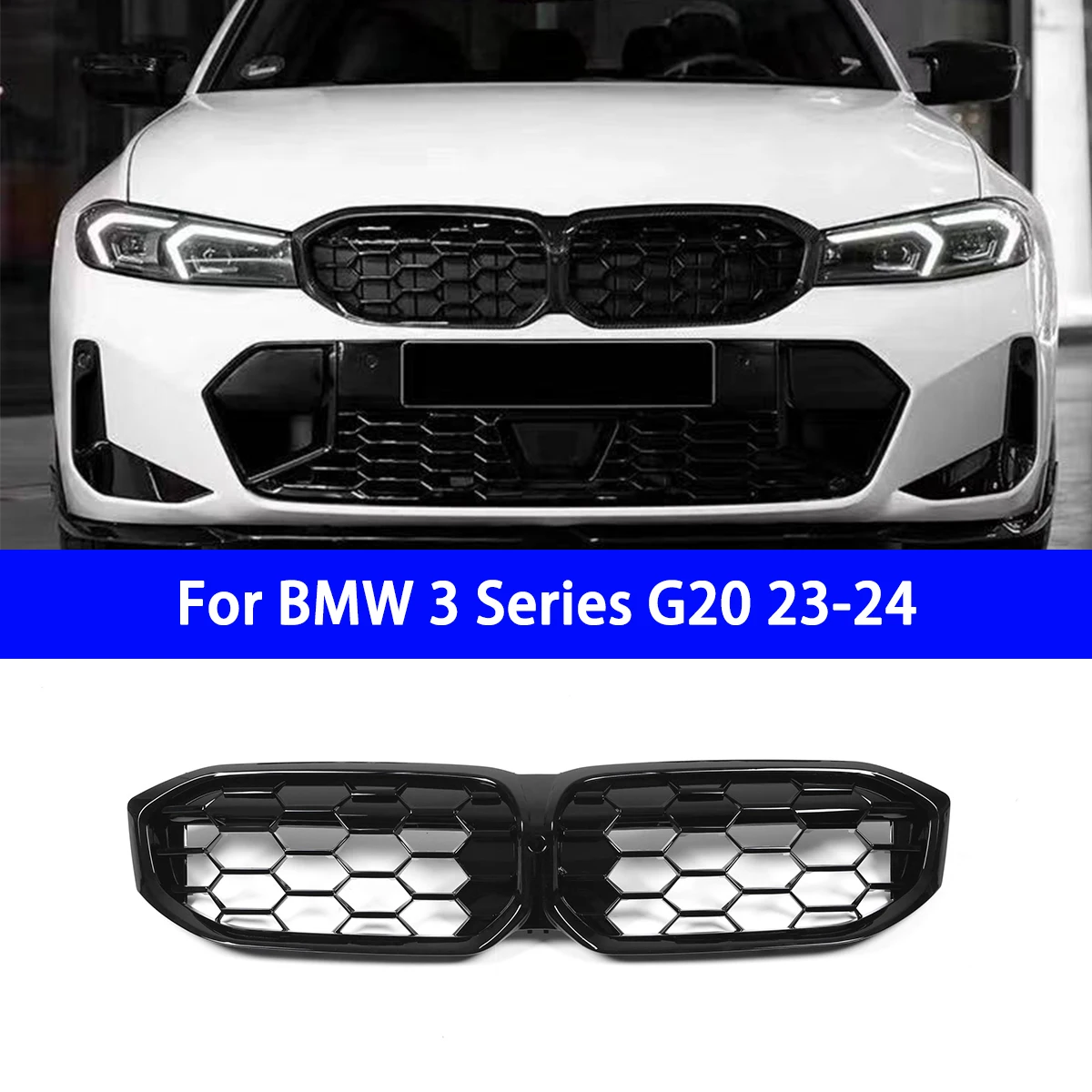 

Suitable for Replacing The Original BMW 3 Series G20 23-24 Meteor Model Grille with Full Glossy Black and Semi Silver