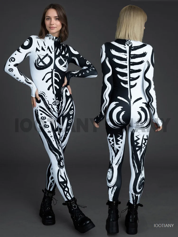 

Women's Skeleton Printed Jumpsuit Abstract Art Bodysuit Clothing Cosplay Ladies Halloween Festival Party Performance Clothing