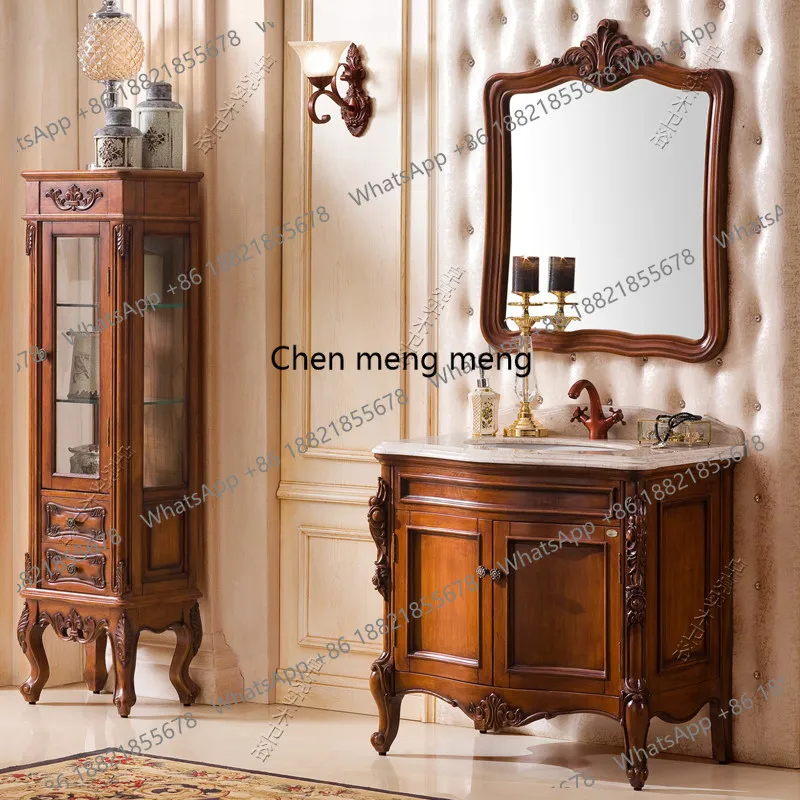 M183 Solid wood European bathroom cabinet combination floor-to-ceiling oak antique washbasin cabinet carved washbasin cabinet