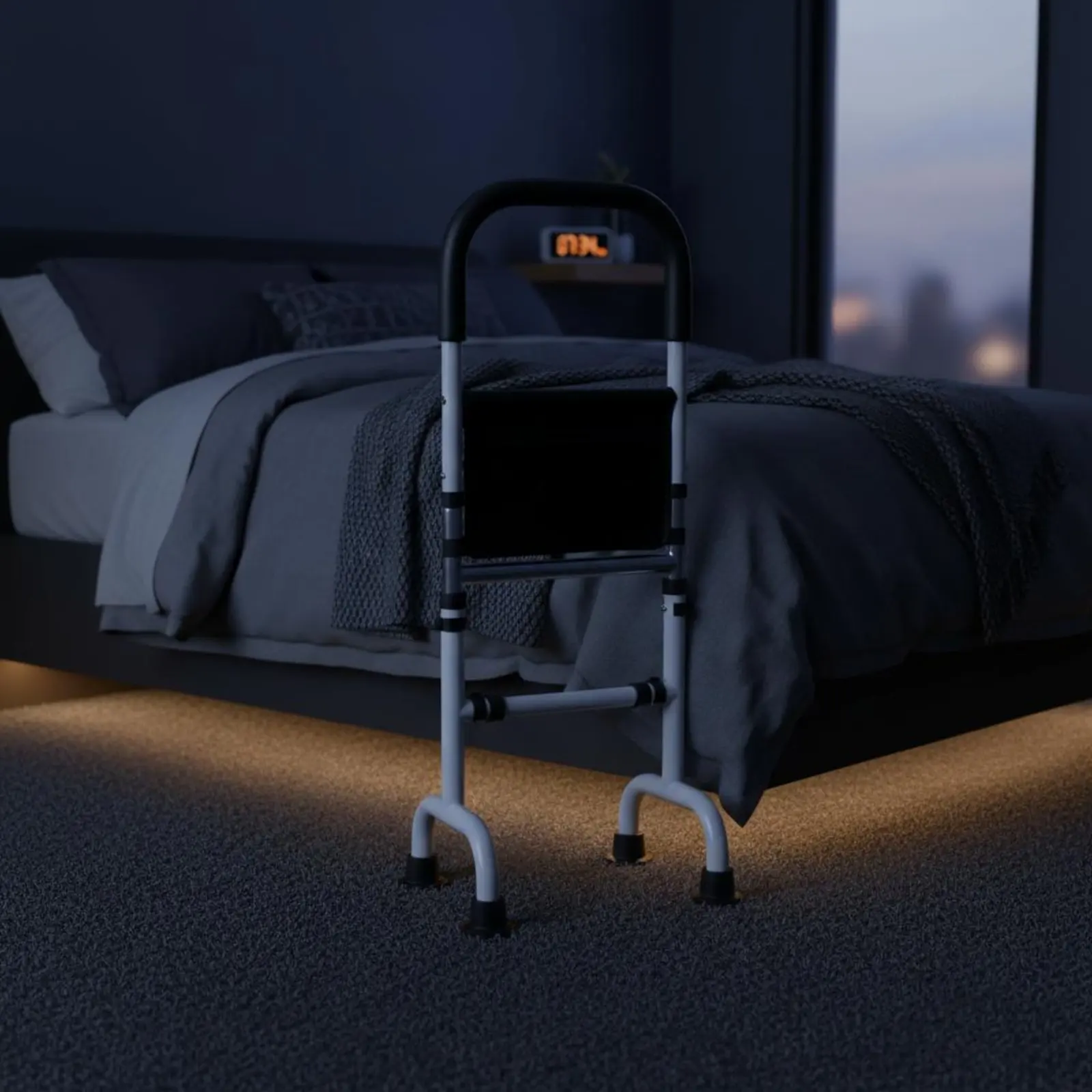 Adjustable Get up Assist Frame With Light Bedside Stand Assist Rail Freestanding Bed Safety Handle Non-Slip Grip for Disabled - view 3